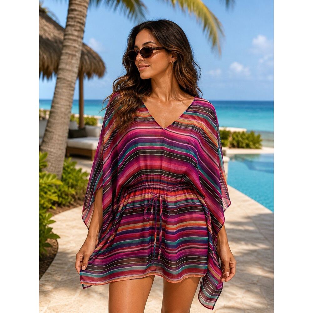 Lauren Ralph Lauren Womens Multicolored Tie Waist Swim Coverup Size S/M Beach